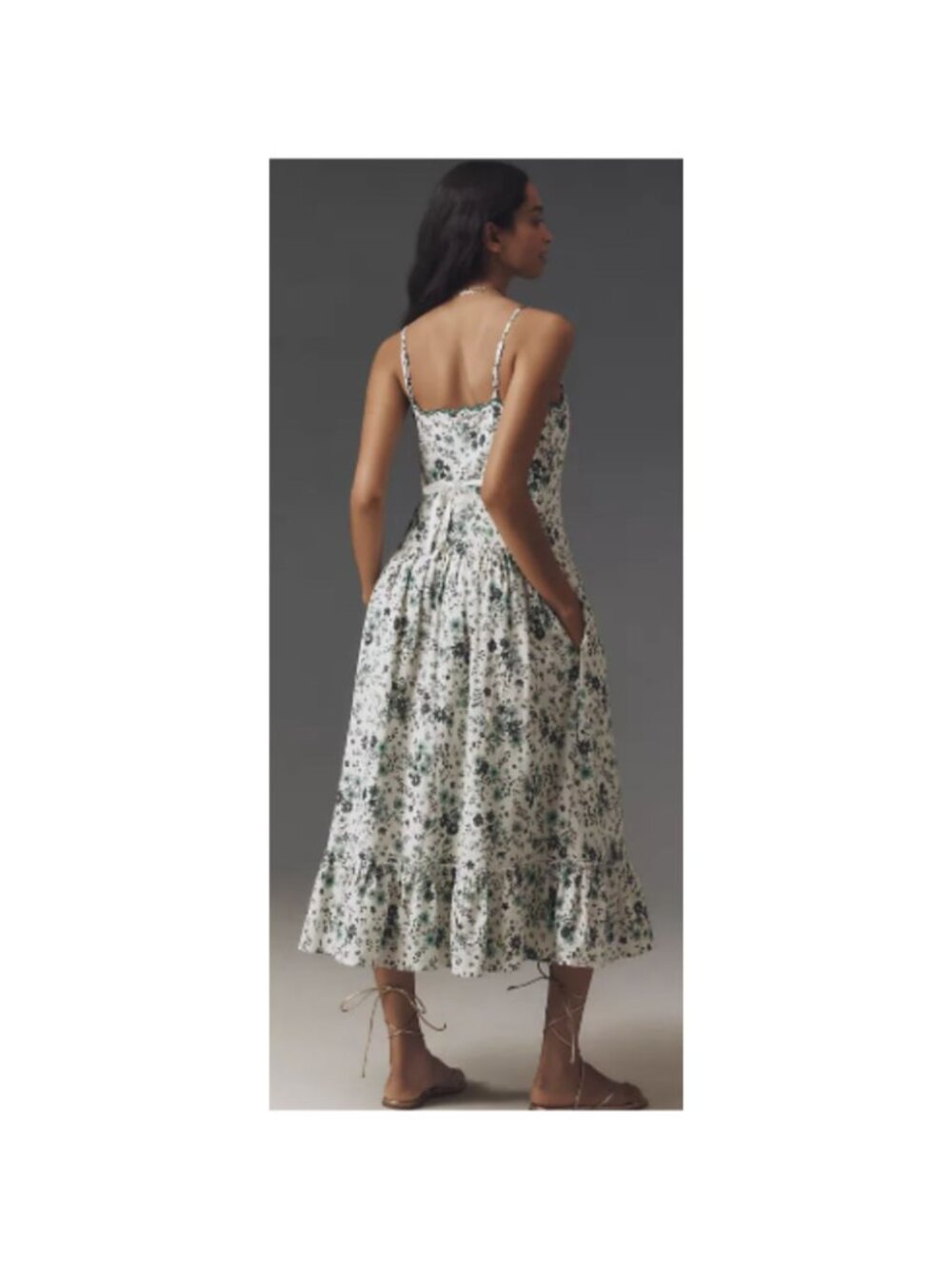 NWT Anthropologie Linen Cotton Drop Waist Midi Floral Adjustable Strap Dress - Picture 3 of 12